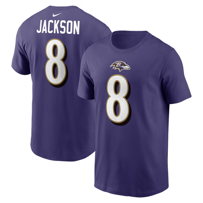 Men's Baltimore Ravens Lamar Jackson Nike Purple Player Name & Number T-Shirt