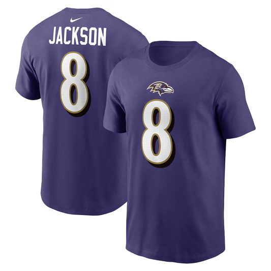 Men's Baltimore Ravens Lamar Jackson Nike Purple Player Name & Number T-Shirt