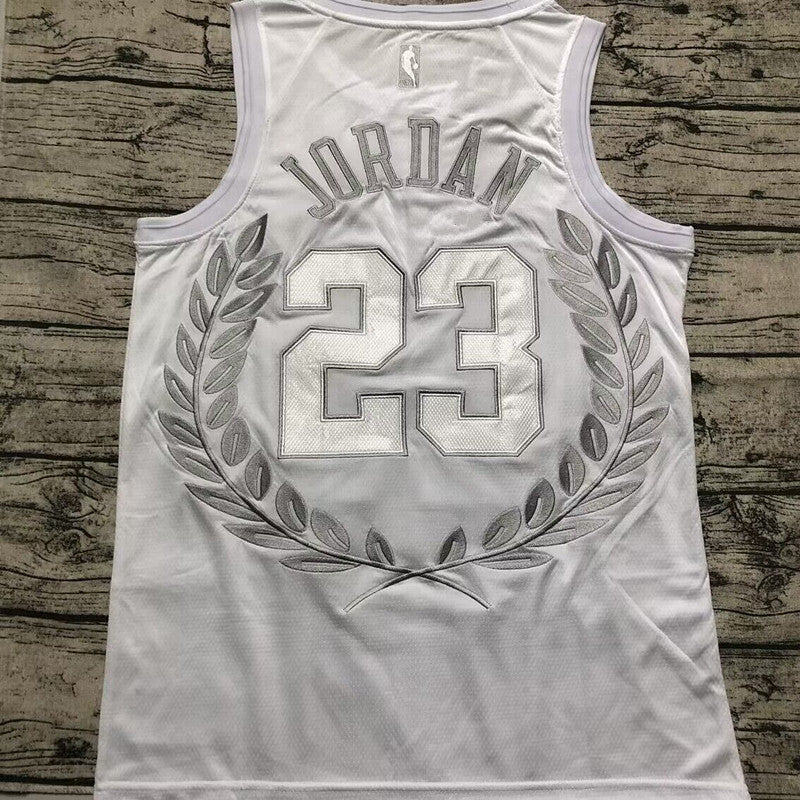 Michael Jordan Chicago Bulls Jersey 23 White -Retro Dense Embroidery