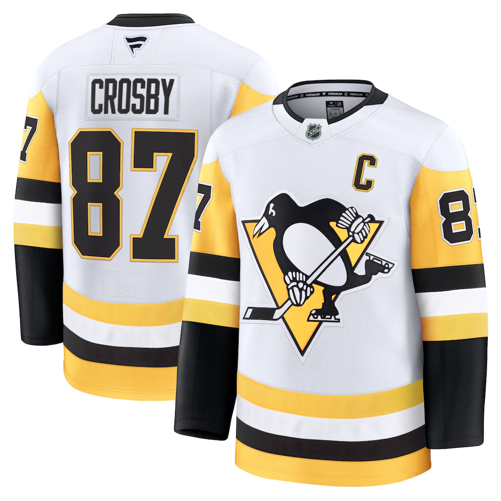 Men's Pittsburgh Penguins Sidney Crosby #87 White Away Premium Jersey