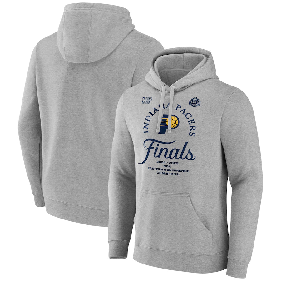 Men's Indiana Pacers Fanatics Heather Gray 2025 Eastern Conference Champions Locker Room Pullover Hoodie