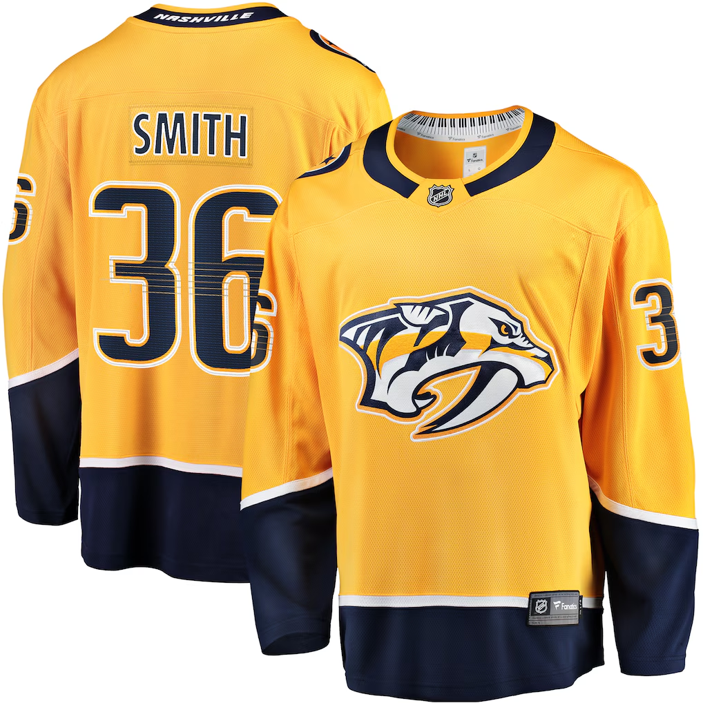 Men's Nashville Predators Cole Smith #36  Gold Breakaway Player Jersey
