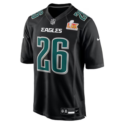 Men's Philadelphia Eagles Saquon Barkley Nike Carbon Black Super Bowl LIX Fashion Game Player Jersey