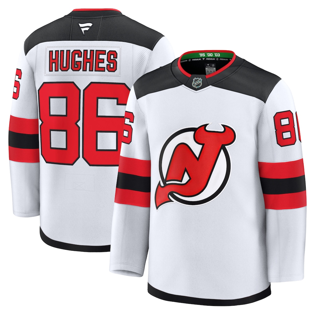 Men's New Jersey Devils Jack Hughes #86  White Away Premium Jersey