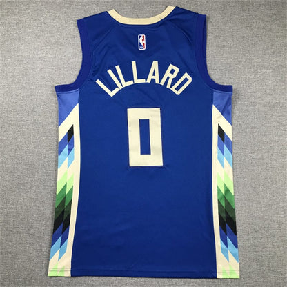 Mens Milwaukee Bucks Damian Lillard 0# Blue City Edition2023-2024 season Jersey