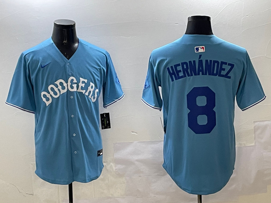 Men's Los Angeles Dodgers Enrique Hernandez #8 Light Blue Replica Player Jersey