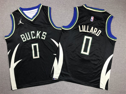 Youth Damian Lillard Milwaukee Bucks #0  Embroidered Jersey