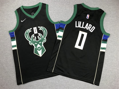 Youth Damian Lillard Milwaukee Bucks #0  Embroidered Jersey