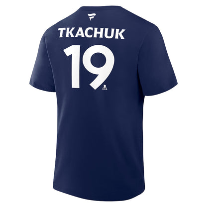 Men's Florida Panthers Matthew Tkachuk Fanatics Navy 2025 Stanley Cup Final Authentic Pro Name & Number T-Shirt