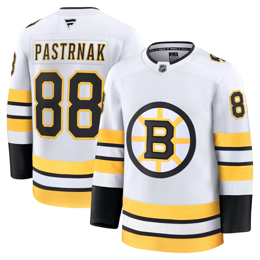 Men's Boston Bruins David Pastrnak #88  White Away Premium Player Jersey