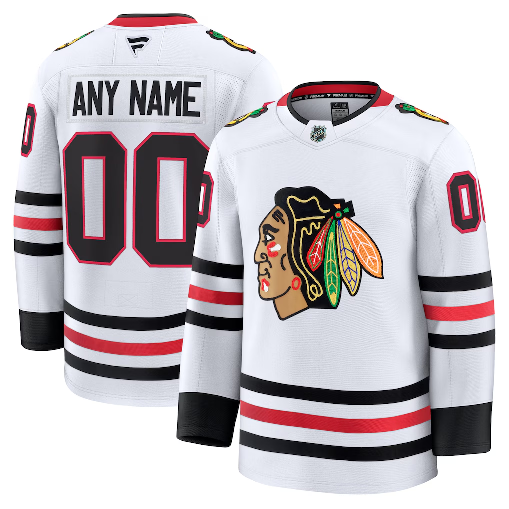 Men's Chicago Blackhawks  White Away Premium Custom Jersey