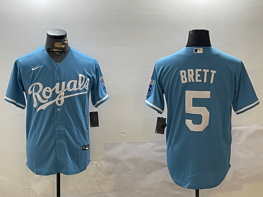 Men's Kansas City Royals George Brett #5 Light Blue Replica Player Jersey