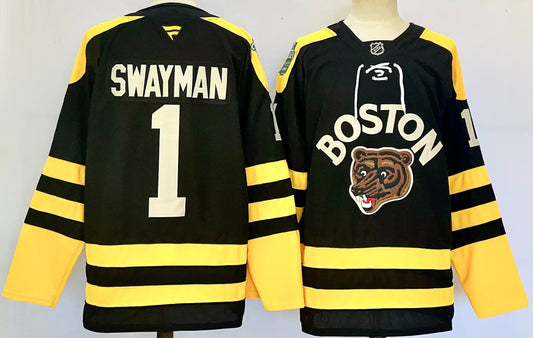 Men's Boston Bruins Jeremy Swayman #1  Black Game Jersey