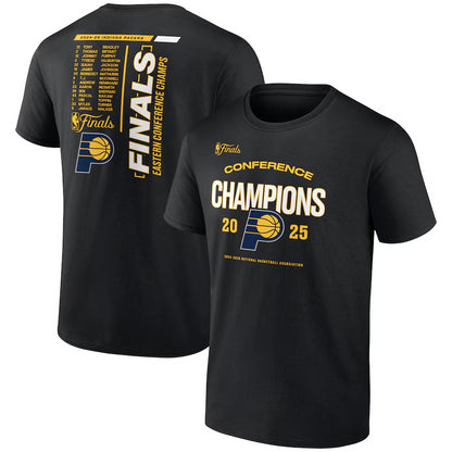 Men's Indiana Pacers Fanatics Black 2025 Eastern Conference Champions Roster Buzzer Beater T-Shirt