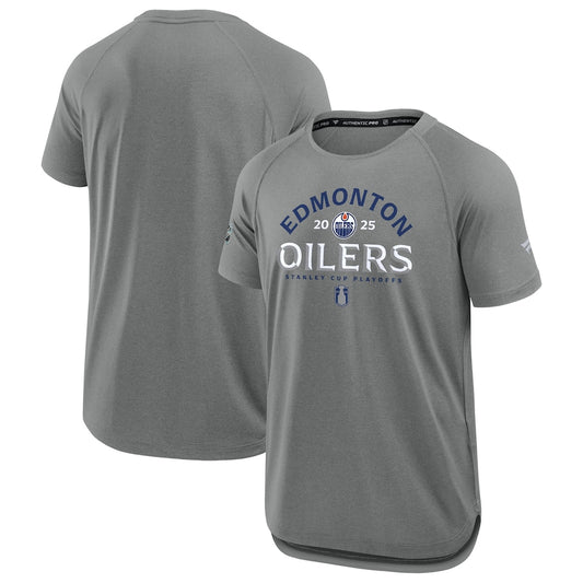 Men's Edmonton Oilers Fanatics Heather Gray 2025 Stanley Cup Playoffs Authentic Pro Rink Performance T-Shirt