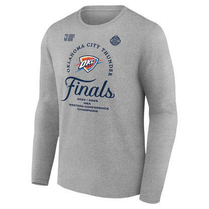 Men's Oklahoma City Thunder Fanatics Heather Gray 2025 Western Conference Champions Locker Room Long Sleeve T-Shirt