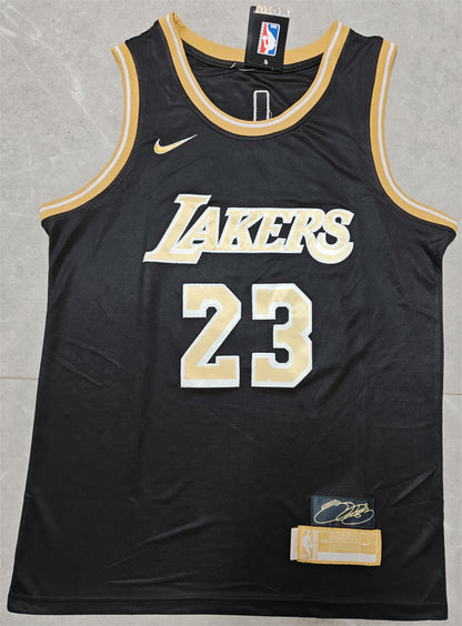 24 Lakers #23 James black and gold jersey