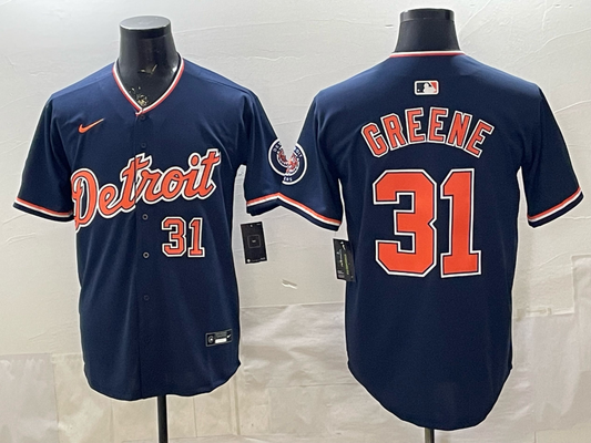Men's Detroit Tigers Riley Greene #31 Navy Alternate Stadium Jersey