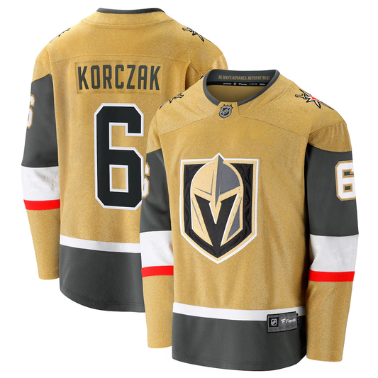 Men's Vegas Golden Knights Kaedan Korczak #6 Gold Home Breakaway Jersey