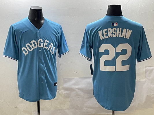 Men's Los Angeles Dodgers Clayton Kershaw #22 Light Blue Limited Player Jersey