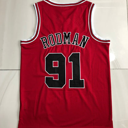Chicago Bulls Dennis Rodman 91 Red  Thorwback Jersey