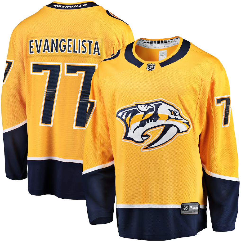 Men's Nashville Predators Luke Evangelista #77  Gold Breakaway Player Jersey