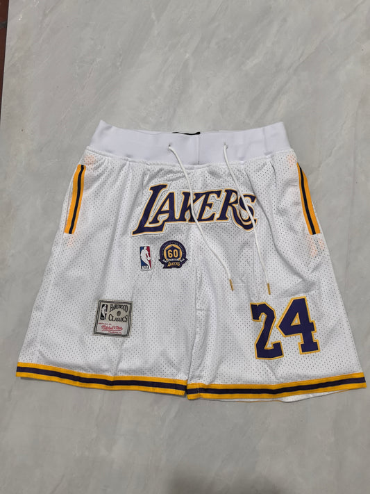 Los Angeles Lakers White Retro Pocket Shorts #24