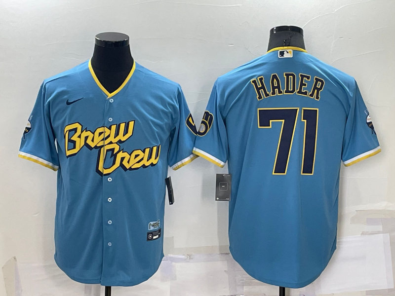 Men's Milwaukee Brewers Josh Hader #71 Blue Stitched Jersey