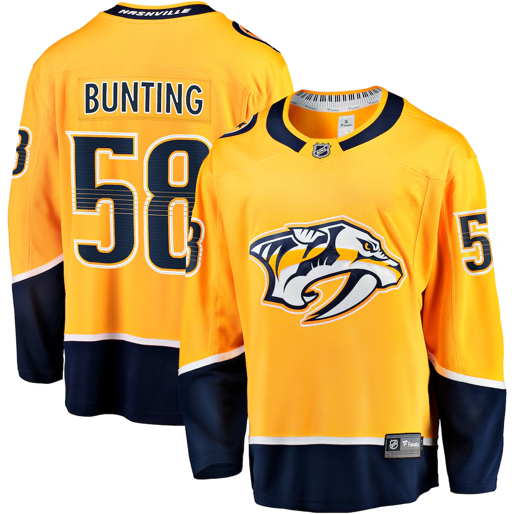 Men's Nashville Predators Michael Bunting #58  Gold Home Breakaway Jersey