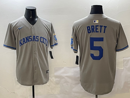 Men's Kansas City Royals George Brett #5 Gray Limited Player Jersey