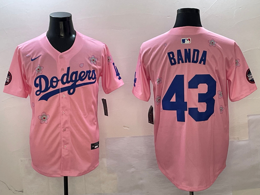 Men's Los Angeles Dodgers Anthony Banda #43 Pink Game Jersey