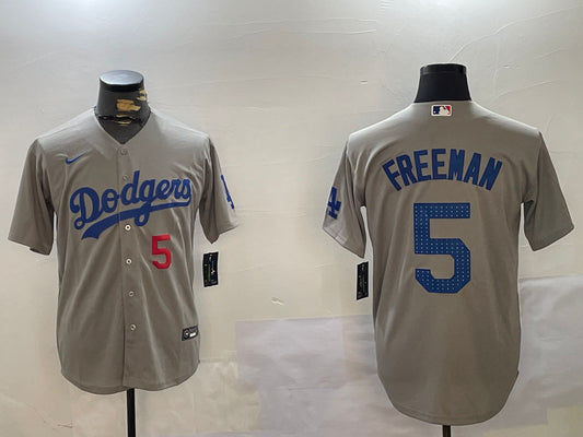 Men's Los Angeles Dodgers Freddie Freeman #5 Gray Team Game Jersey