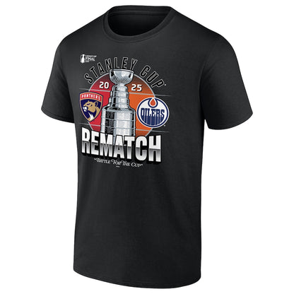 Men's Florida Panthers vs. Edmonton Oilers Black 2025 Stanley Cup Final Matchup Rematch T-Shirt