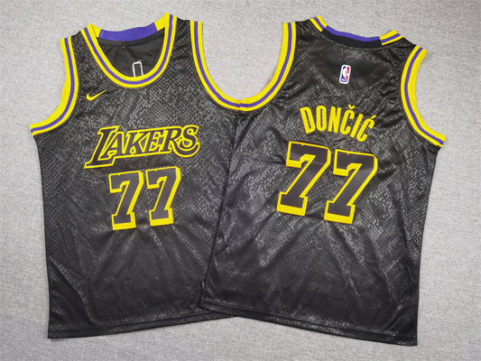 Youth Luka Dončić Los Angeles Lakers #77 City Edition Black Mamba Embroidered  Jersey