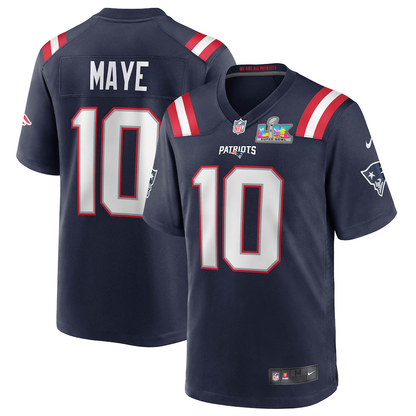 Men's New England Patriots Drake Maye Nike Navy Super Bowl LX Patch Game Jersey